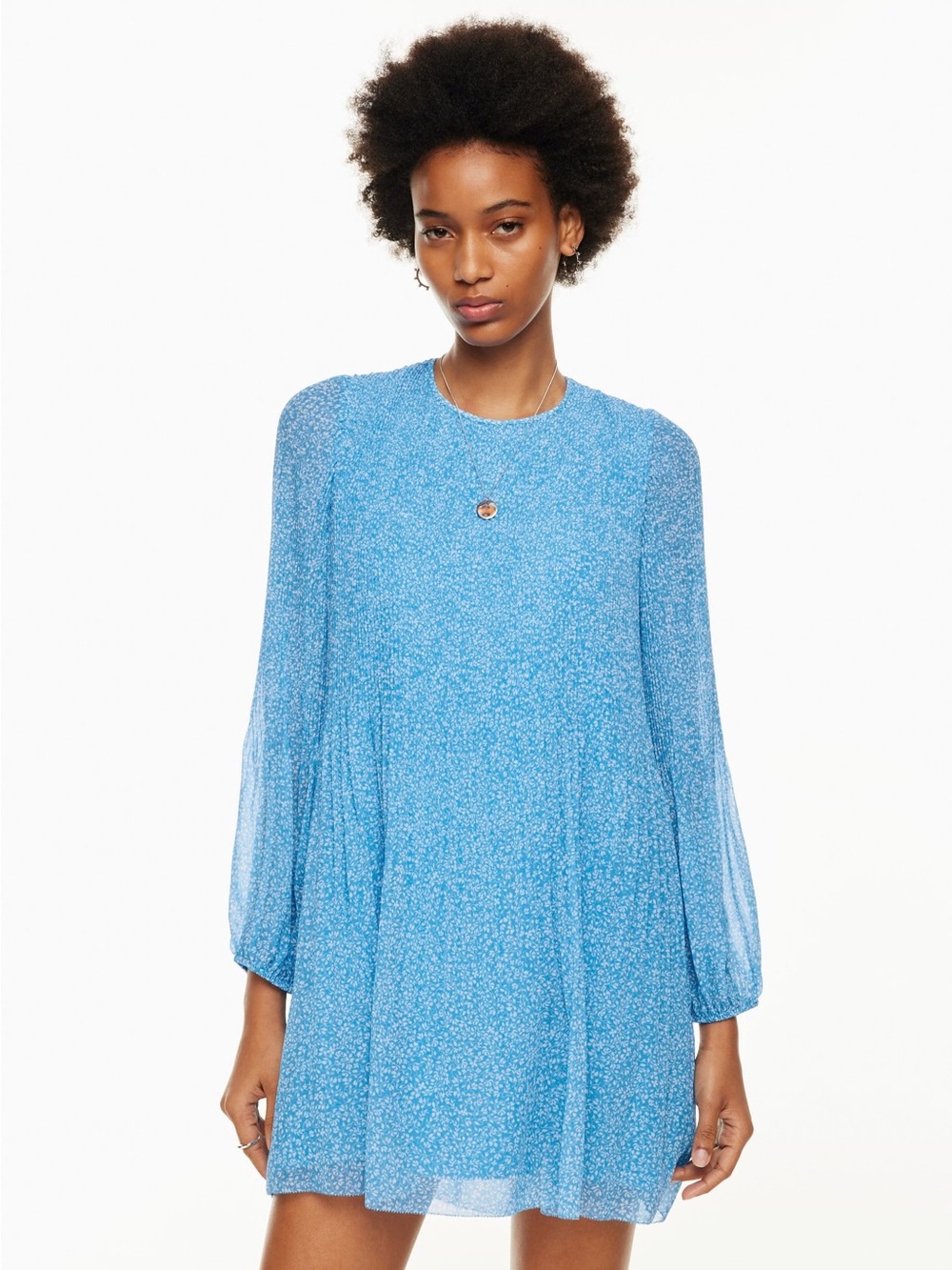 Wilfred Sky-Blue Floral Pleated Mini Dress